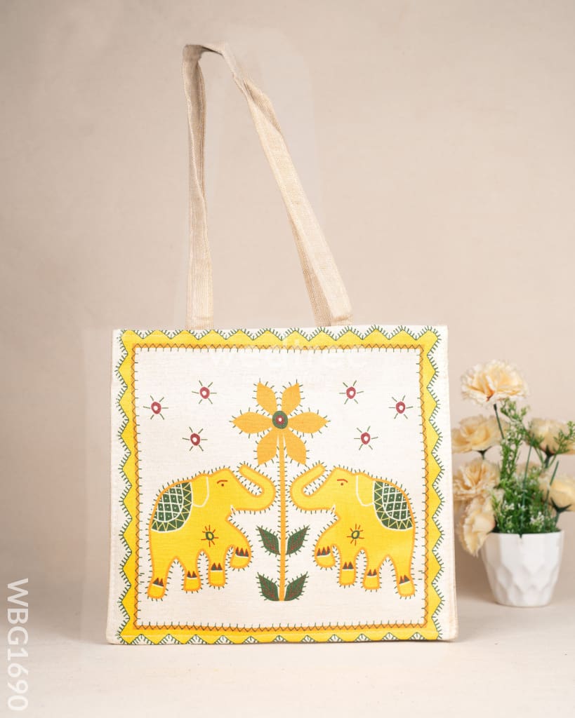 Cloth Handbag with Peacock & Elephant Motif - WBG1690