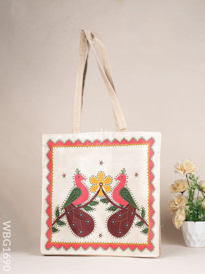 Cloth Handbag with Peacock & Elephant Motif - WBG1690