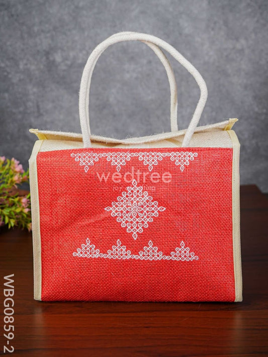 Jute Lunch Bag with Rangoli Print - WBG0859-2