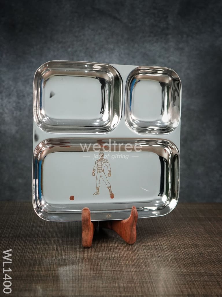 Kids Utility - Stainless Steel Plate-Small ( 5 to 7yrs ) - Spiderman -WL1400