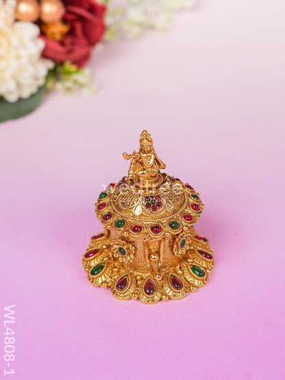 Krishna Kumkum Holder - 2 inch - Gold - WL4808-1
