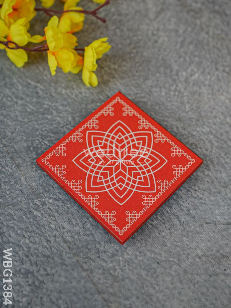 Laminated Manai - Hridhaya Kamalam Kolam Design - 4 inch x 4 inch - WBG1384