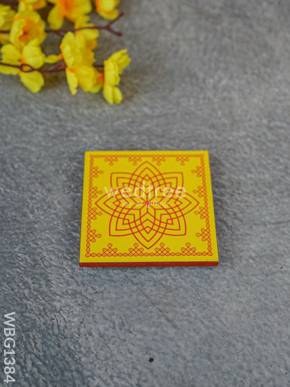 Laminated Manai - Hridhaya Kamalam Kolam Design - 4 inch x 4 inch - WBG1384