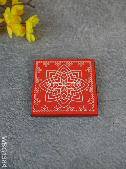 Laminated Manai - Hridhaya Kamalam Kolam Design - 4 inch x 4 inch - WBG1384