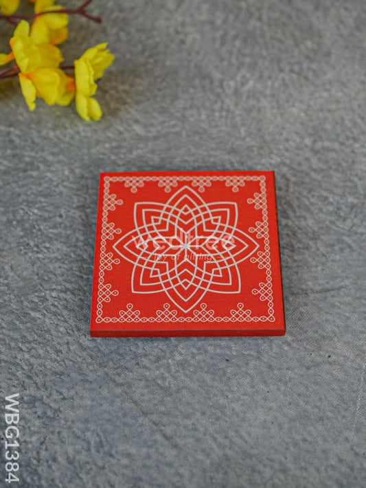 Laminated Manai - Hridhaya Kamalam Kolam Design - 4 inch x 4 inch - WBG1384
