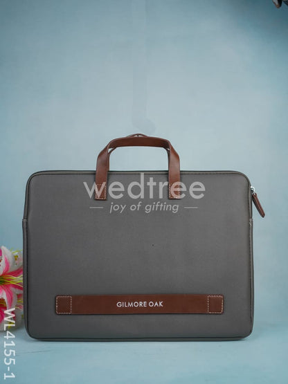 Leather Laptop Sleeve - Grey with Tan Handles - WL4155-1