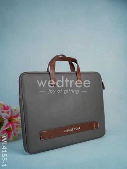 Leather Laptop Sleeve - Grey with Tan Handles - WL4155-1