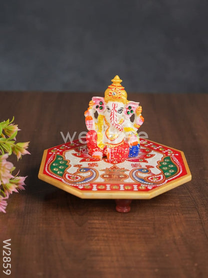 Marble - Ganesha with Hexagon Shaped Chowki - W2859