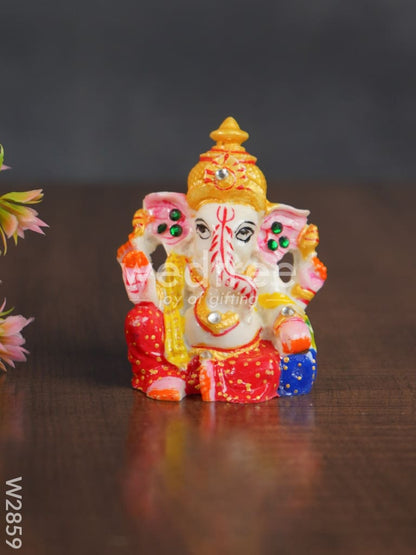 Marble - Ganesha with Hexagon Shaped Chowki - W2859