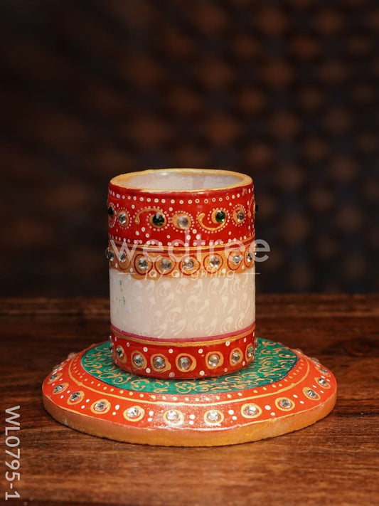 Marble Hand Painted Pen Stand with Round Base - WL0795