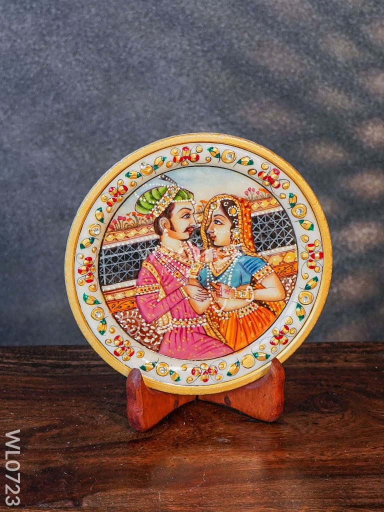 Marble hand painted plate 6 inch with stand - WL0723