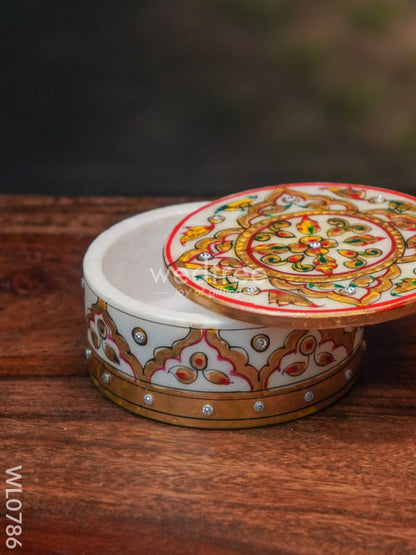 Marble hand painted round box - WL0786