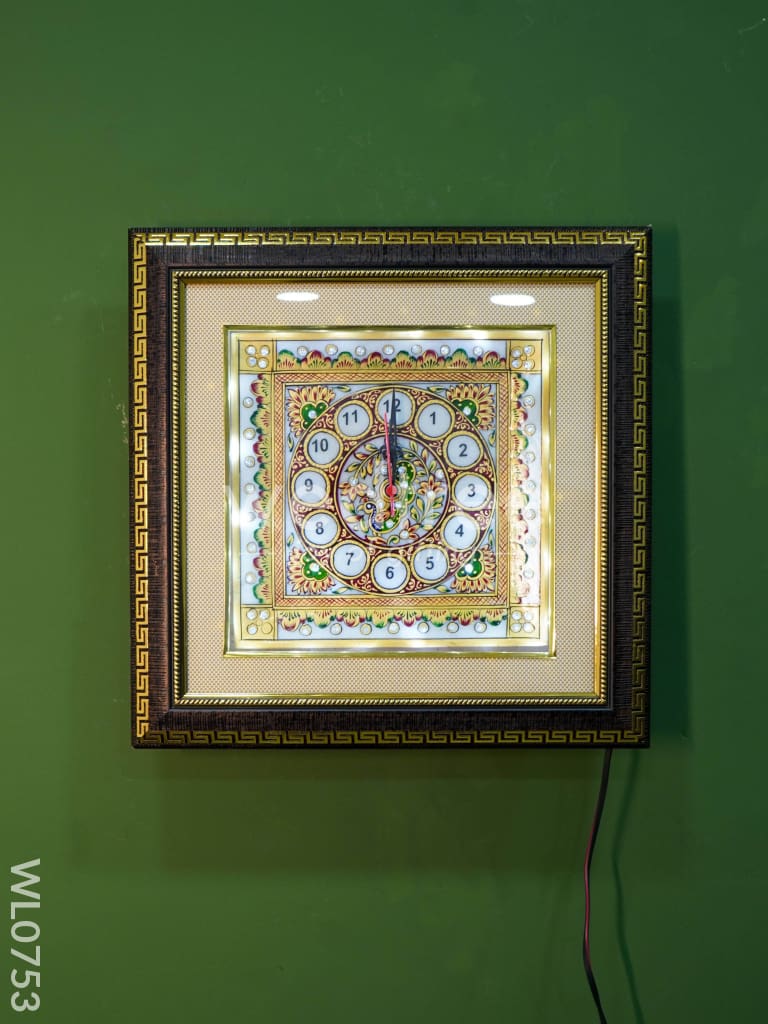 Marble hand painted wall clock with frame big - WL0753
