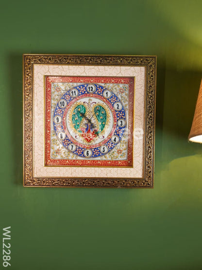 Marble hand painted wall clock with frame big  - WL2286