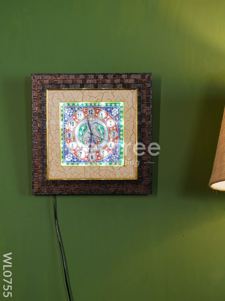 Marble hand painted wall clock with frame small - WL0755