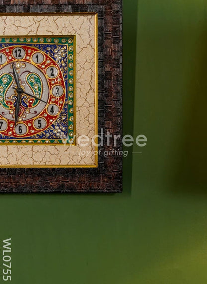 Marble hand painted wall clock with frame small - WL0755
