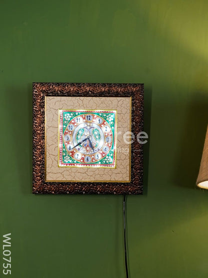 Marble hand painted wall clock with frame small - WL0755