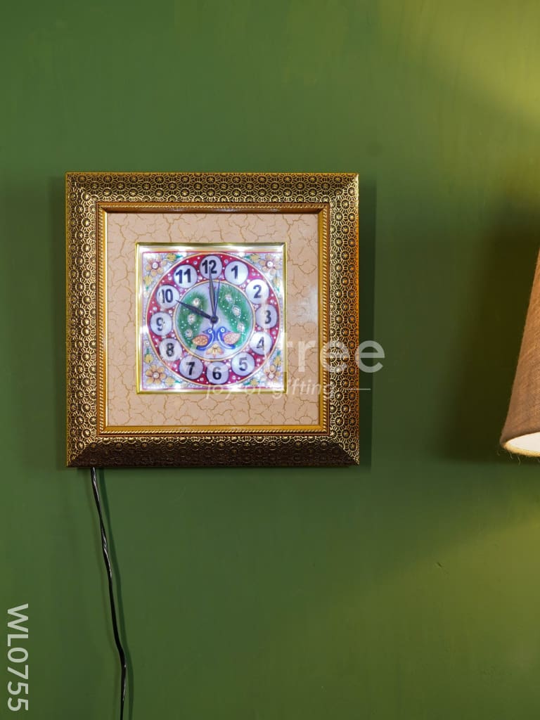 Marble hand painted wall clock with frame small - WL0755