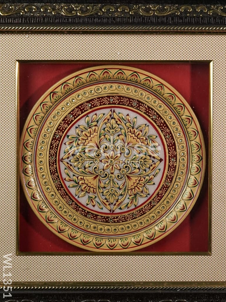 Marble Painted Round Floral Thali Frame : 9 Inches - WL1351