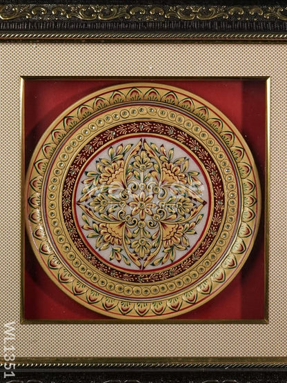 Marble Painted Round Floral Thali Frame : 9 Inches - WL1351