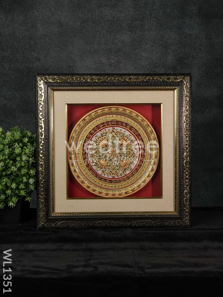 Marble Painted Round Floral Thali Frame : 9 Inches - WL1351