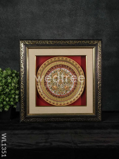 Marble Painted Round Floral Thali Frame : 9 Inches - WL1351
