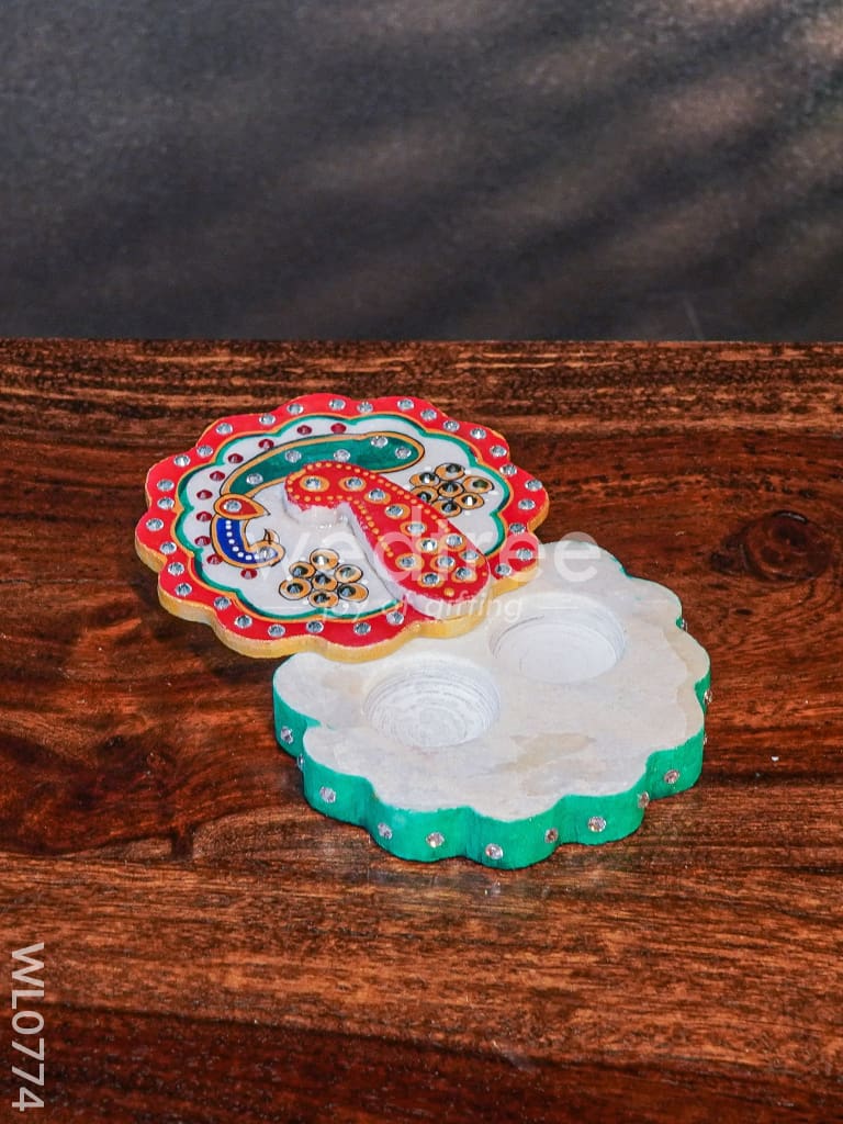 Marble round shape ganesha kum kum holder - WL0774