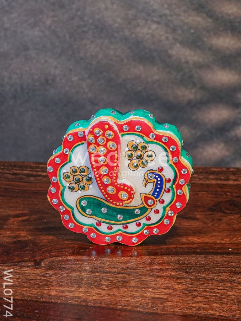 Marble round shape ganesha kum kum holder - WL0774