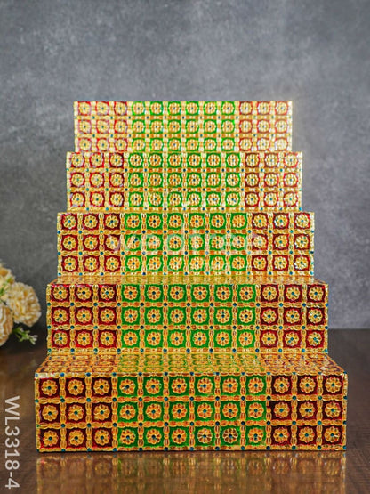 Maroon & Green 5 Step Meenakari Golu Stand - WL3318-4