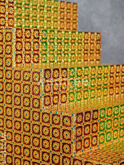 Maroon & Green 5 Step Meenakari Golu Stand - WL3318-4