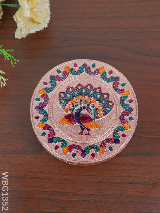 Meenakari Round Peacock Manai - Copper - 5.5inch - WBG1352
