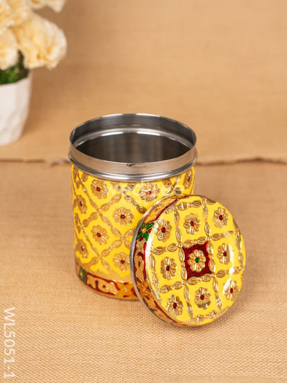 Meenakari Dabba - 6 inch - Yellow - WL5051-1