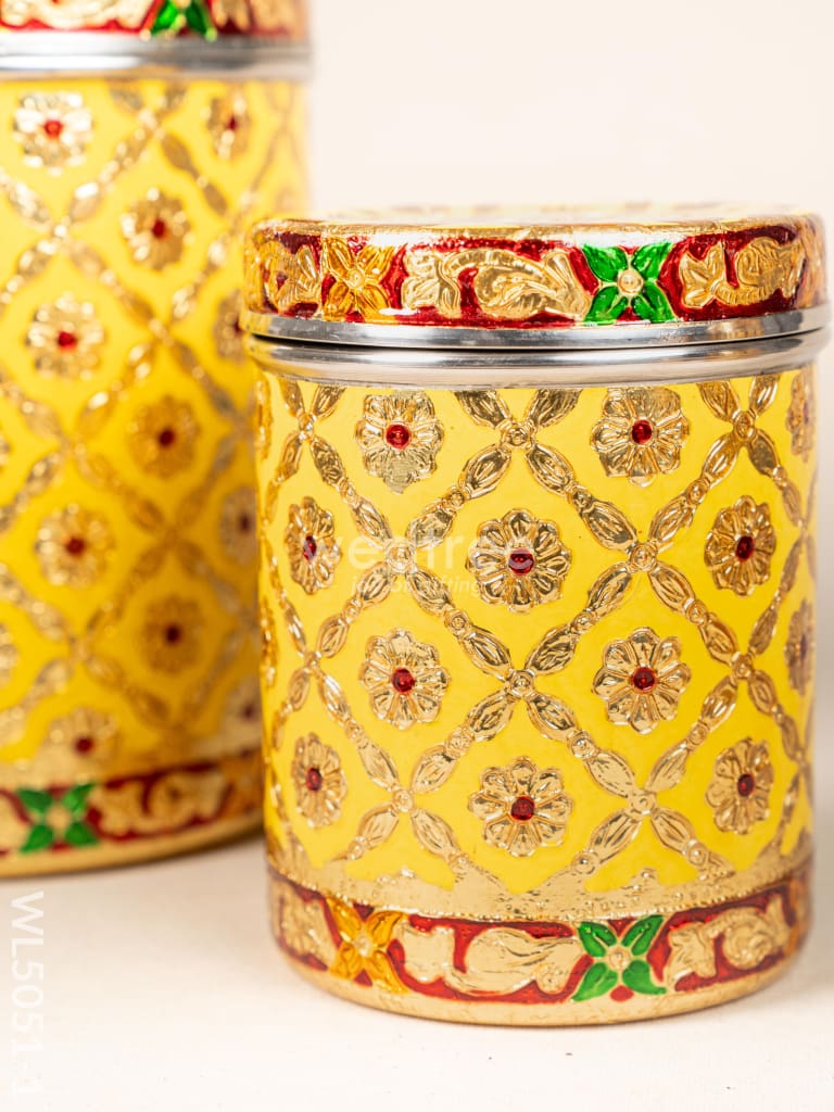 Meenakari Dabba - 6 inch - Yellow - WL5051-1