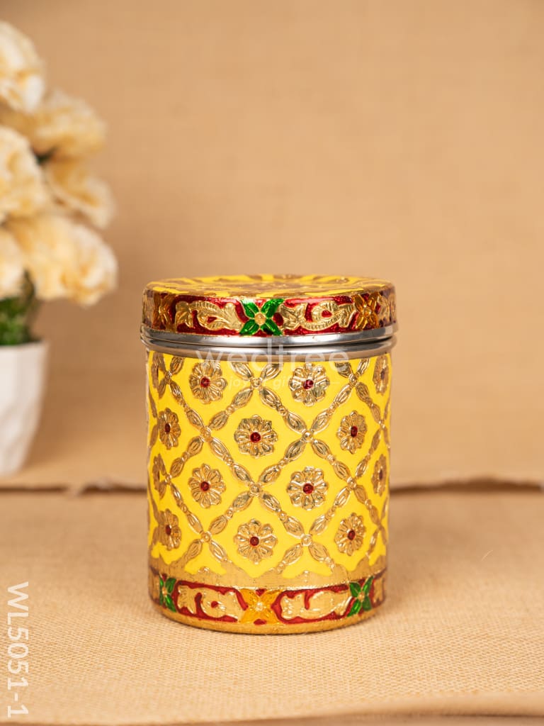 Meenakari Dabba - 6 inch - Yellow - WL5051-1
