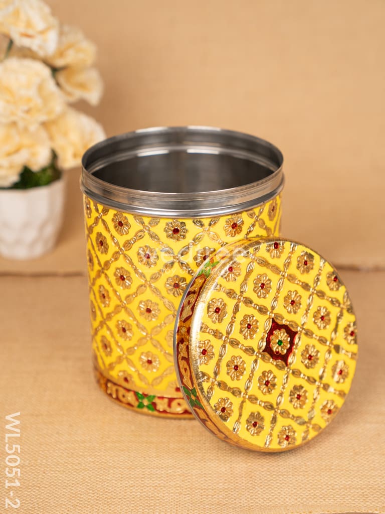Meenakari Dabba - 8 inch - Yellow - WL5051-2
