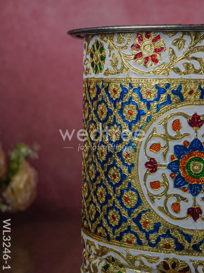 Meenakari Drum with Lid - Blue - 10 inch - WL3246-1