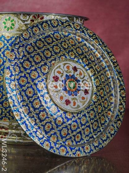 Meenakari Drum with Lid - Blue - 12 inch - WL3246-2