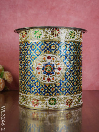 Meenakari Drum with Lid - Blue - 12 inch - WL3246-2