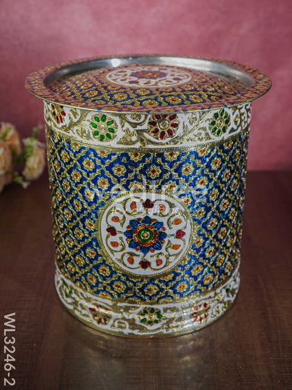 Meenakari Drum with Lid - Blue - 12 inch - WL3246-2