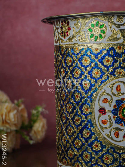 Meenakari Drum with Lid - Blue - 12 inch - WL3246-2