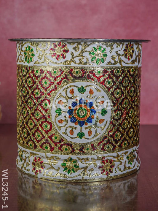 Meenakari Drum with Lid - Red - 10 inch - WL3245-1