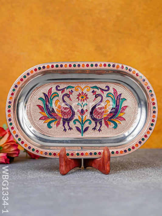 Meenakari Peacock Oval Plate - WBG1334