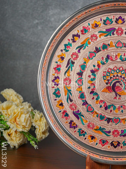 Meenakari Peacock Plate with Copper Finish - 13.5 inch - WL3329