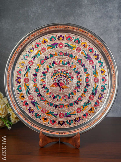 Meenakari Peacock Plate with Copper Finish - 13.5 inch - WL3329