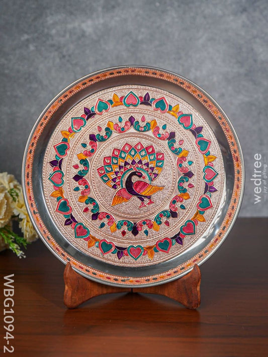 Meenakari Peacock Plate With Copper Finish - 9 Inch Wbg1094-2 Trays & Plates