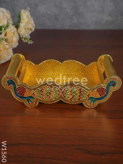 Meenakari Peacock Tray Set with 2 Glass - W1560