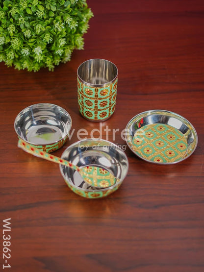 Meenakari Stainless Steel Thali Set - WL3862