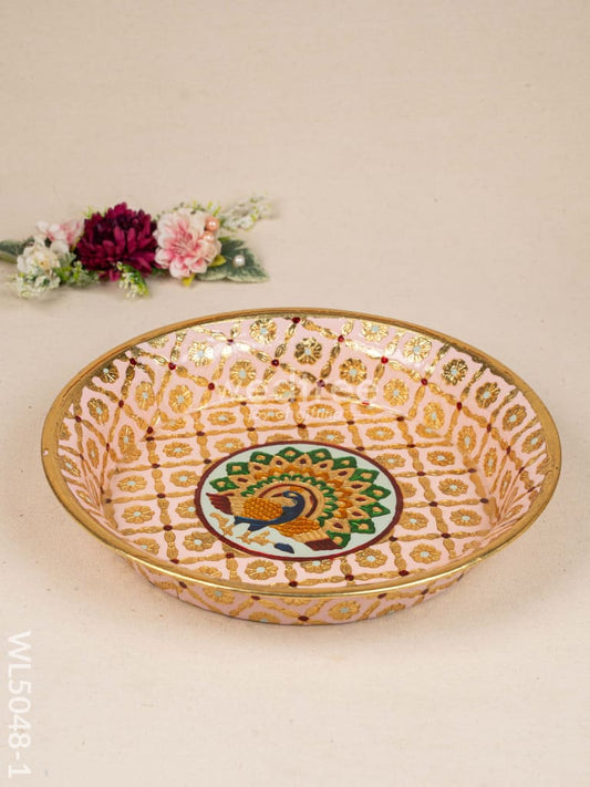 Meenakari Thambaalam Plate - 12 inch - Pink - WL5048-1