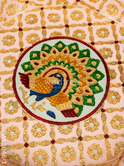 Meenakari Thambaalam Plate - 12 inch - Pink - WL5048-1
