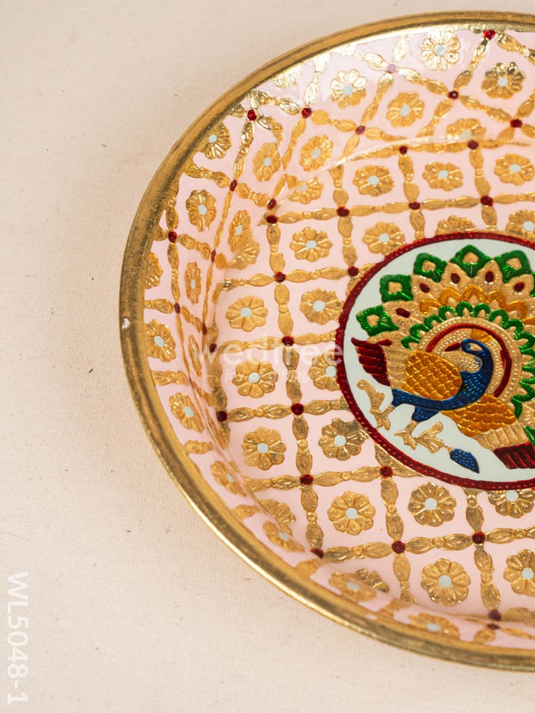 Meenakari Thambaalam Plate - 12 inch - Pink - WL5048-1